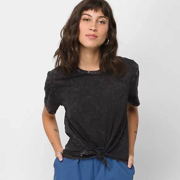 Vans Charcoal Grey Acid Wash Front Tie Knot Cropped Tee Xs